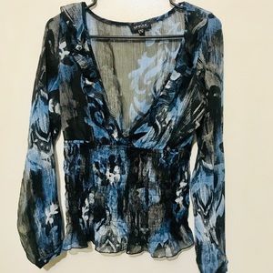 NWOT Blue Patterned Boho Blouse